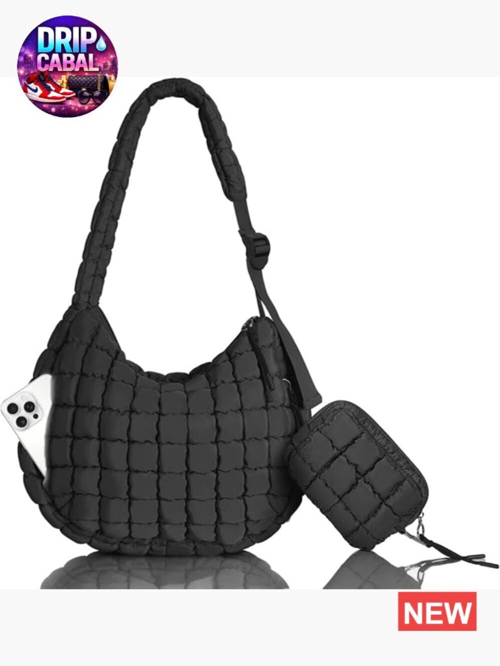Quilted Puffer Tote Bag with Detachable Pouch Adjustable Strap Hobo Crossbody